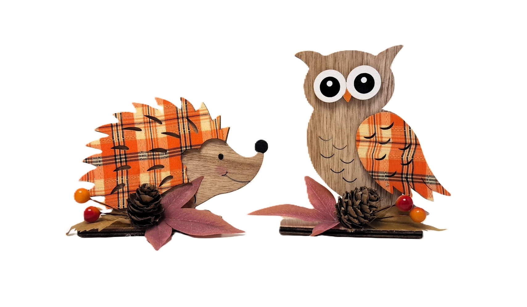 sova + ježek - podzimní dekorace - rozměr 11 x 9 cm