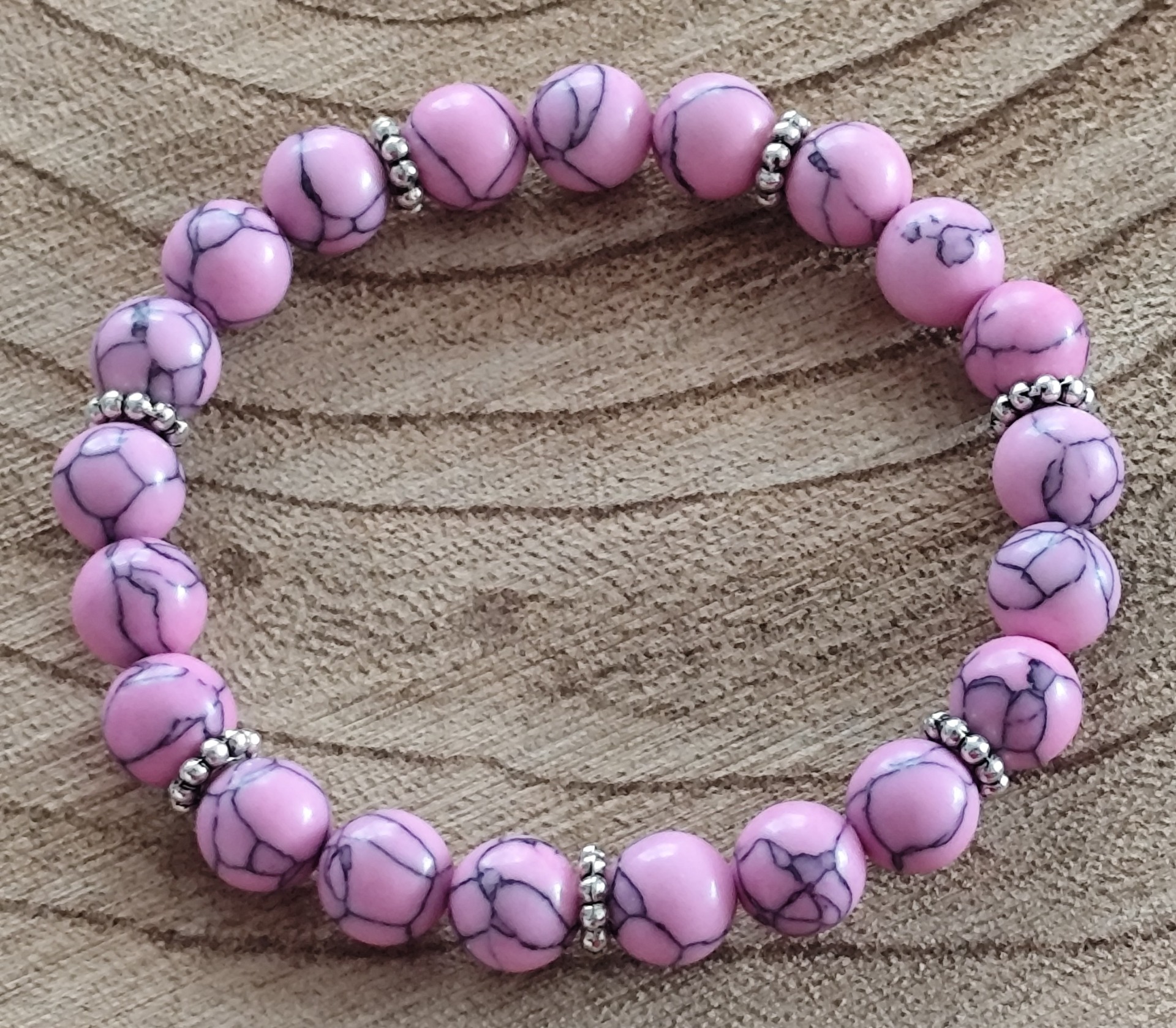 korálky z minerálů - syntetický růžový tyrkys - velikost náramku 15 cm