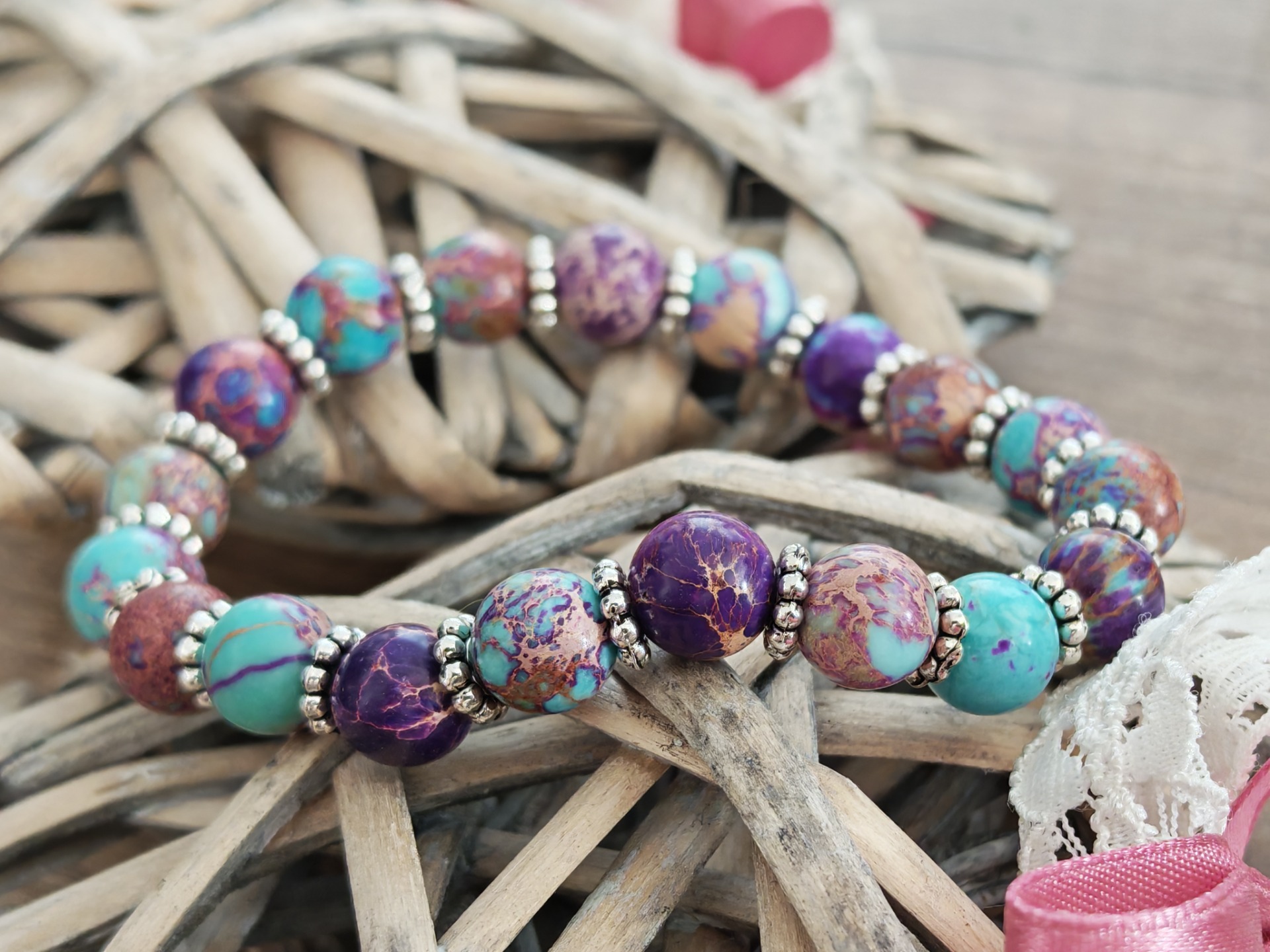 korálky z minerálů - přírodní jaspis regalit - velikost náramku 15 cm