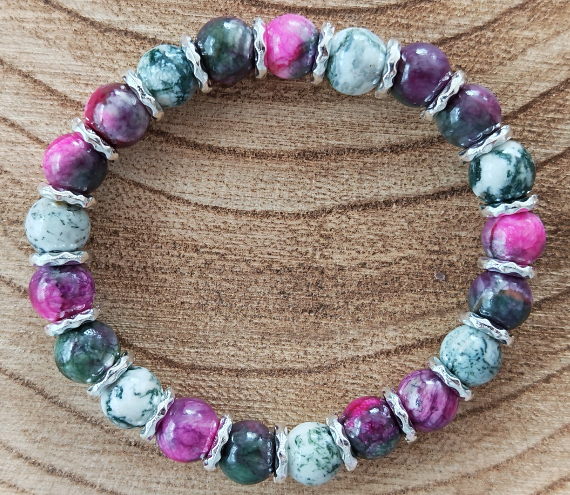 korálky z minerálů - turmalín + achát - velikost náramku 15 cm