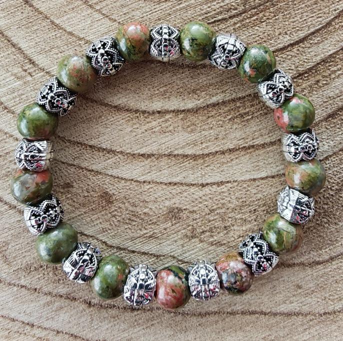 korálky z minerálů - přírodní Unakit - velikost náramku 15 cm