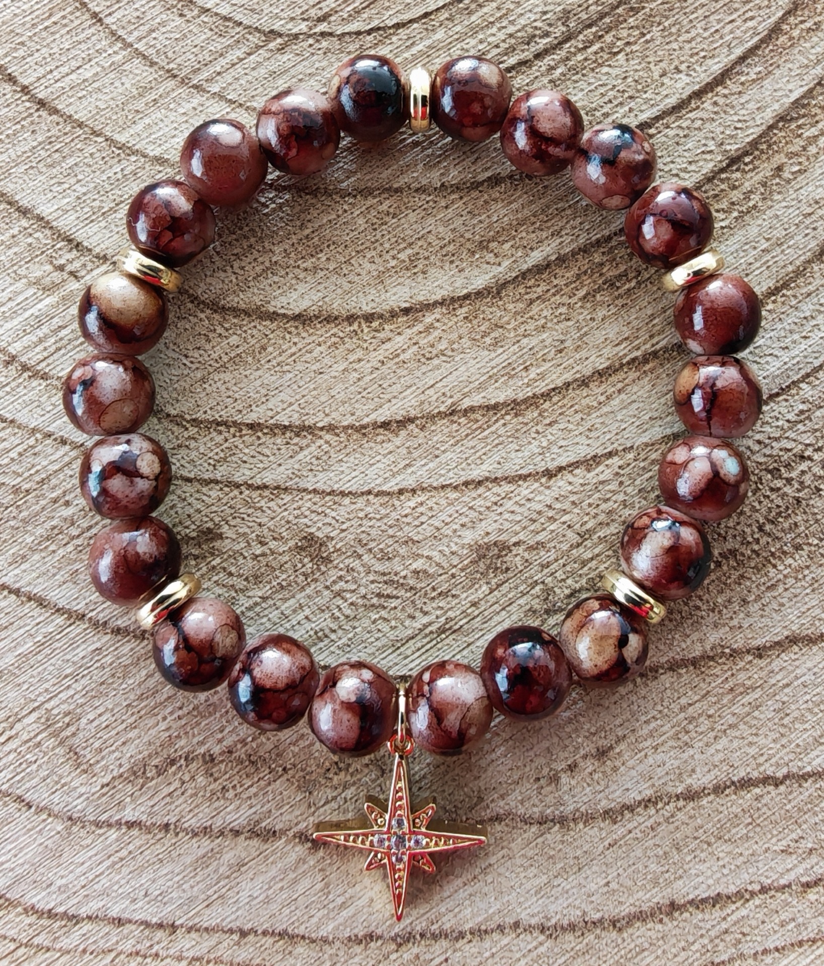 akrylové korálky + přívěsek hvězda - velikost náramku 14 cm