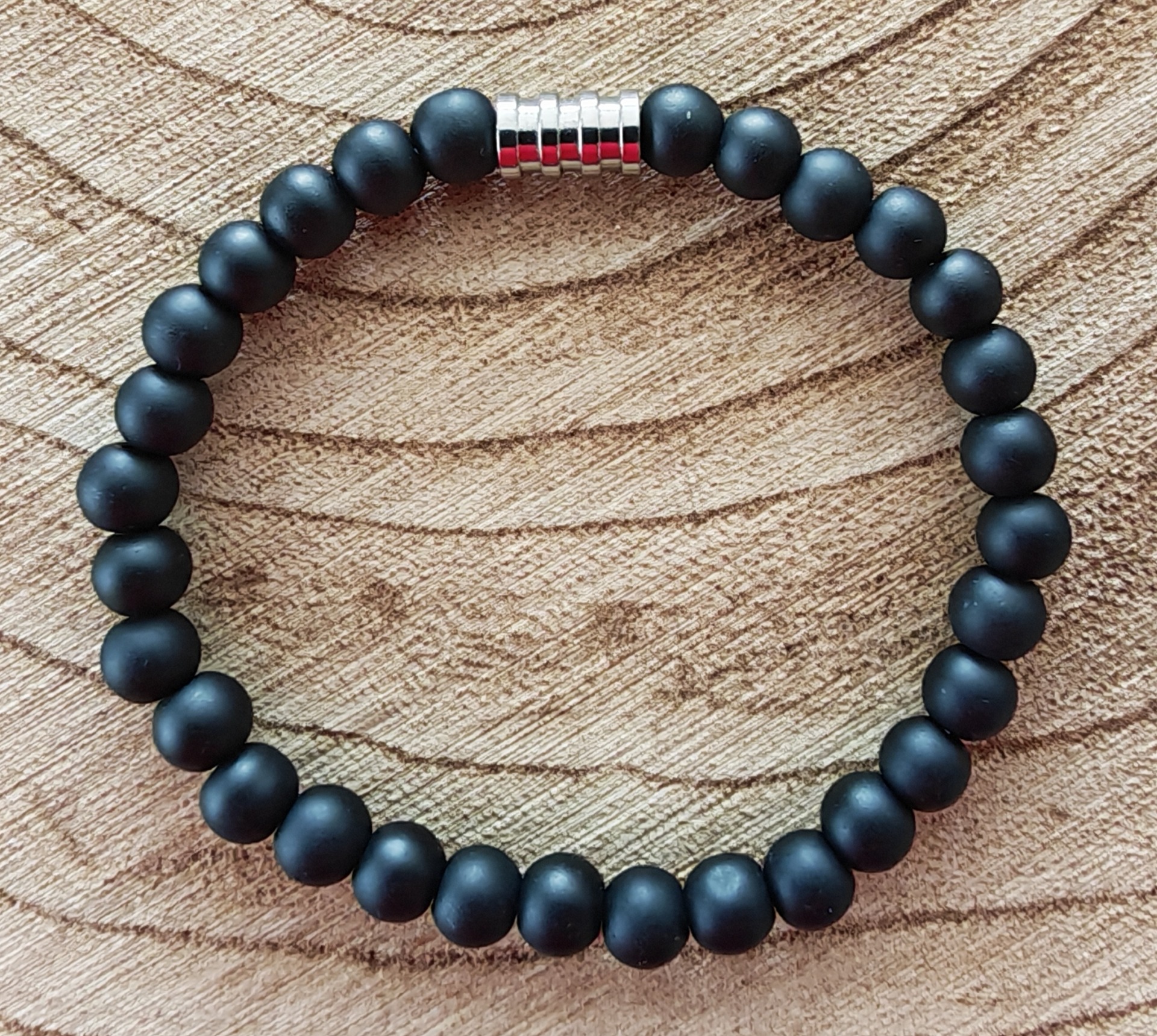 skleněné matné korálky + mezidíl váleček - velikost náramku 15 cm