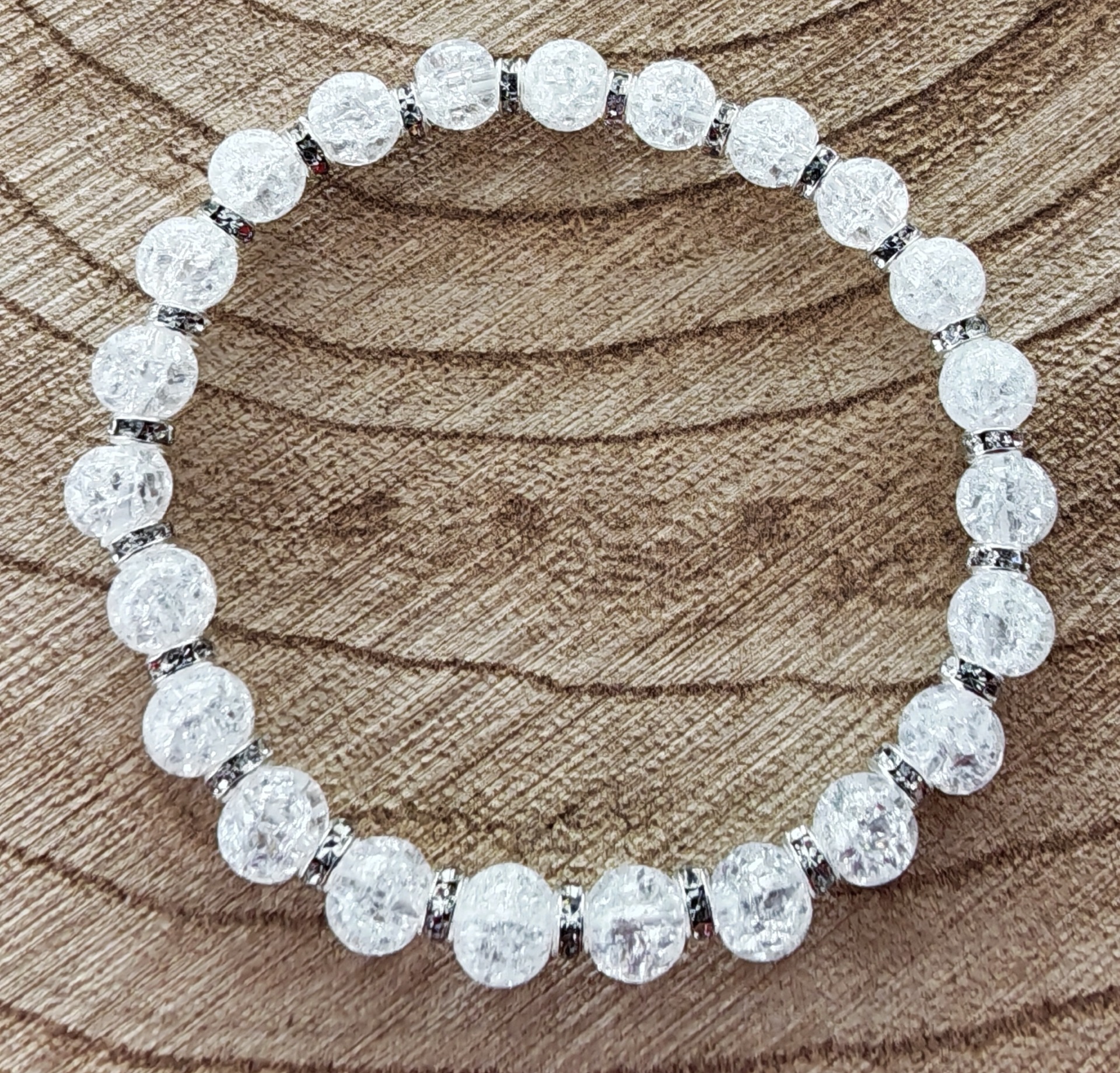 skleněné praskané korálky - velikost náramku 15 cm